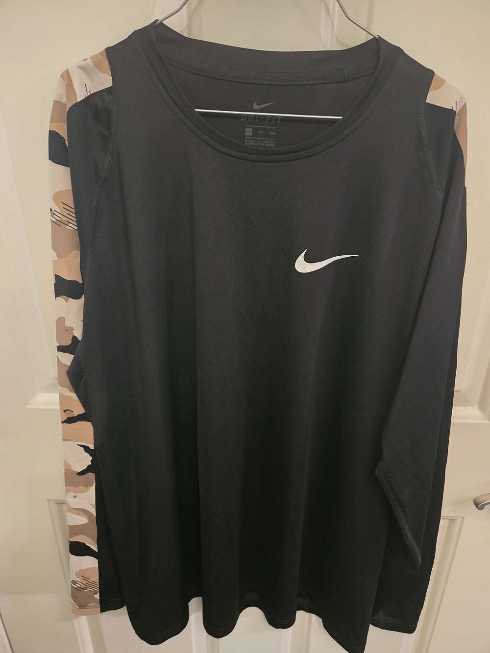 Nike Dri-FIT Black Long Sleeve Top with Tan Camo Accents